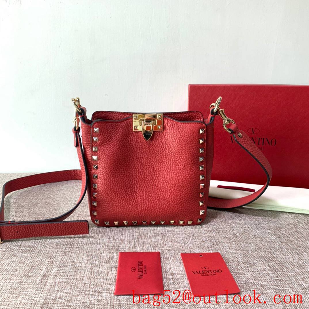 Valentino Gavarani Rockstud mini Hobo Bag Real Leather Handbag Red