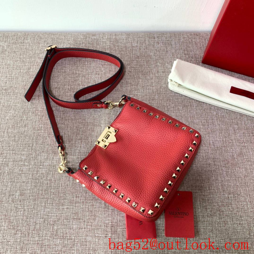 Valentino Gavarani Rockstud mini Hobo Bag Real Leather Handbag Red