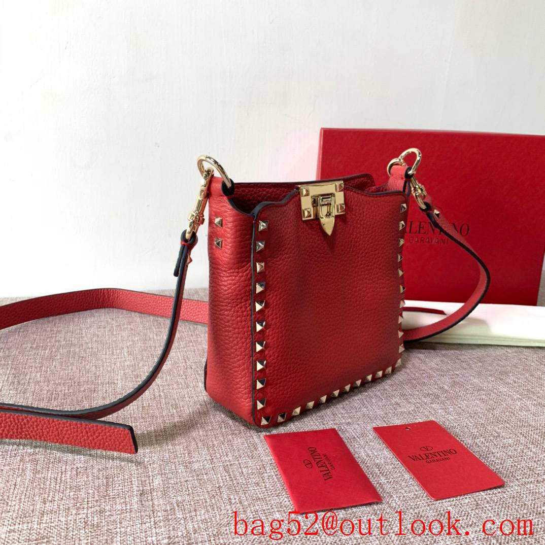 Valentino Gavarani Rockstud mini Hobo Bag Real Leather Handbag Red