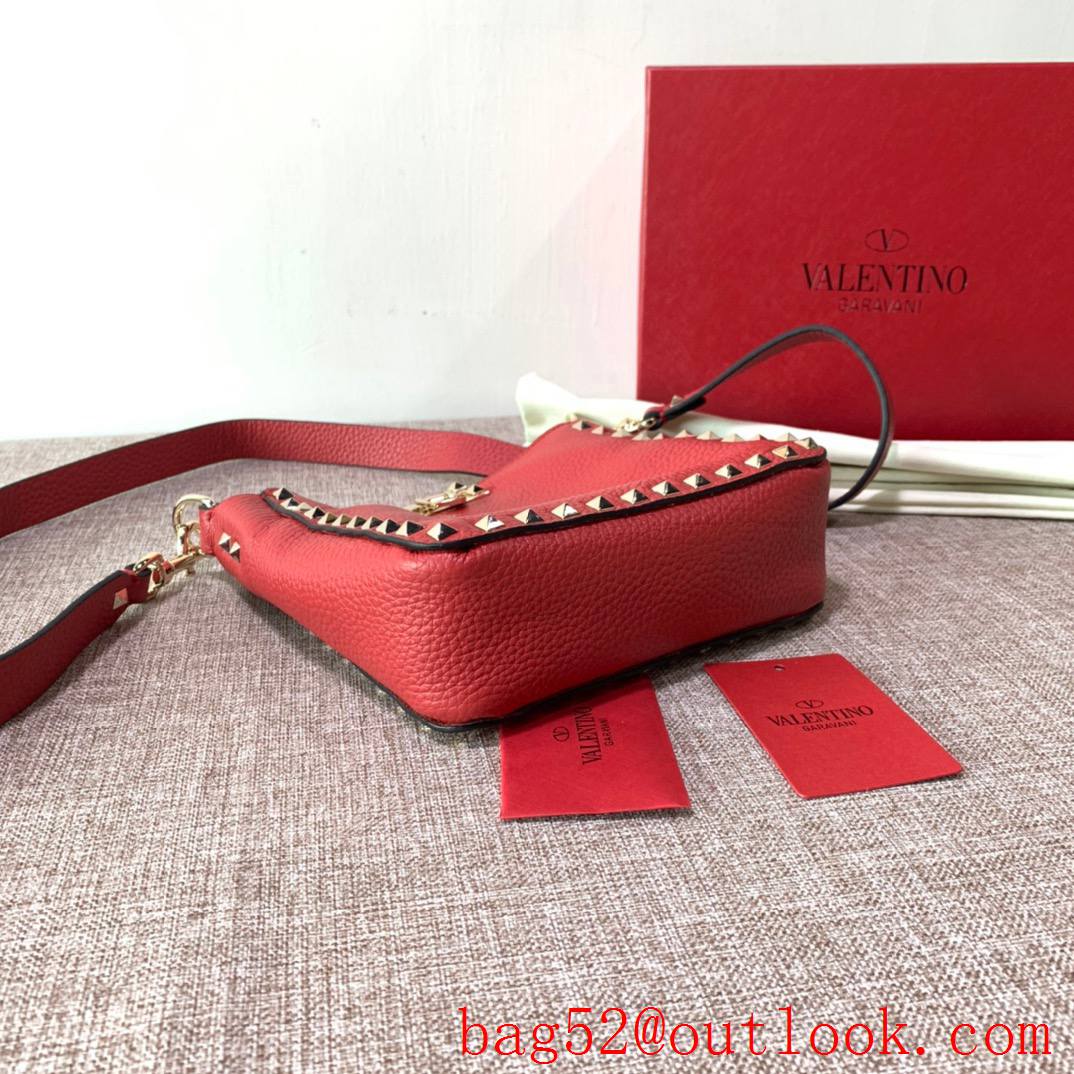 Valentino Gavarani Rockstud mini Hobo Bag Real Leather Handbag Red