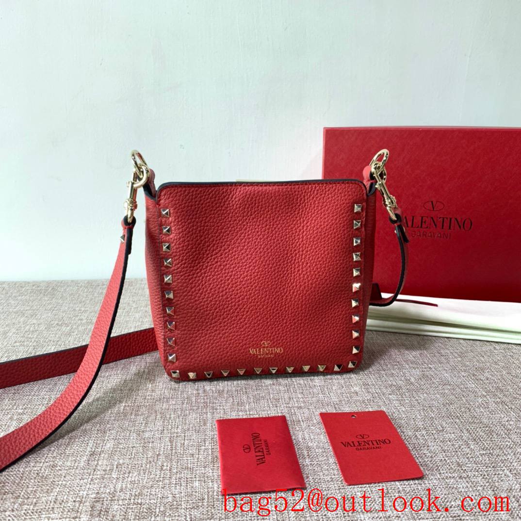 Valentino Gavarani Rockstud mini Hobo Bag Real Leather Handbag Red