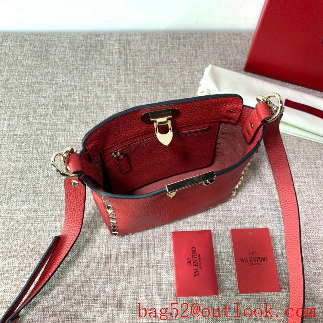 Valentino Gavarani Rockstud mini Hobo Bag Real Leather Handbag Red