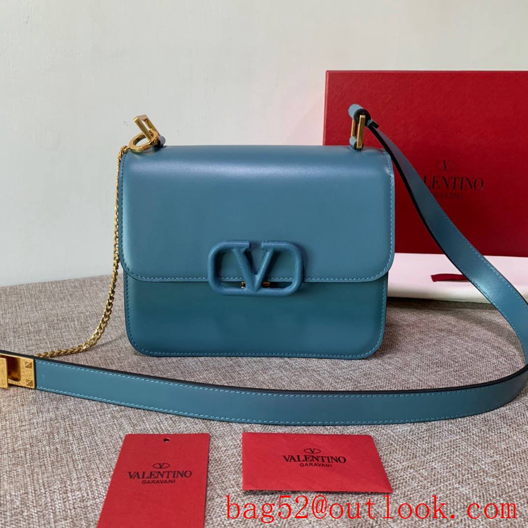 Valentino Gavarani Large VSLING Calfskin Shoulder Bag Blue Handbag
