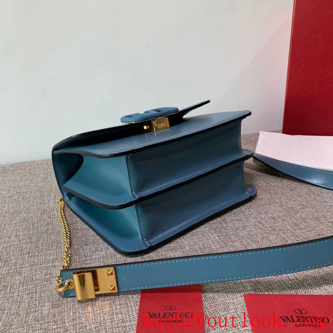 Valentino Gavarani Large VSLING Calfskin Shoulder Bag Blue Handbag