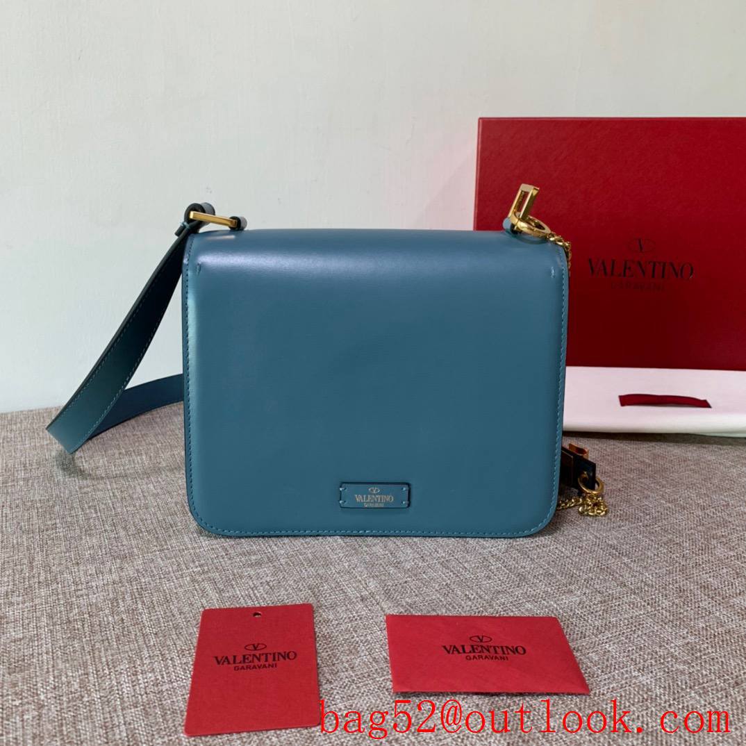 Valentino Gavarani Large VSLING Calfskin Shoulder Bag Blue Handbag