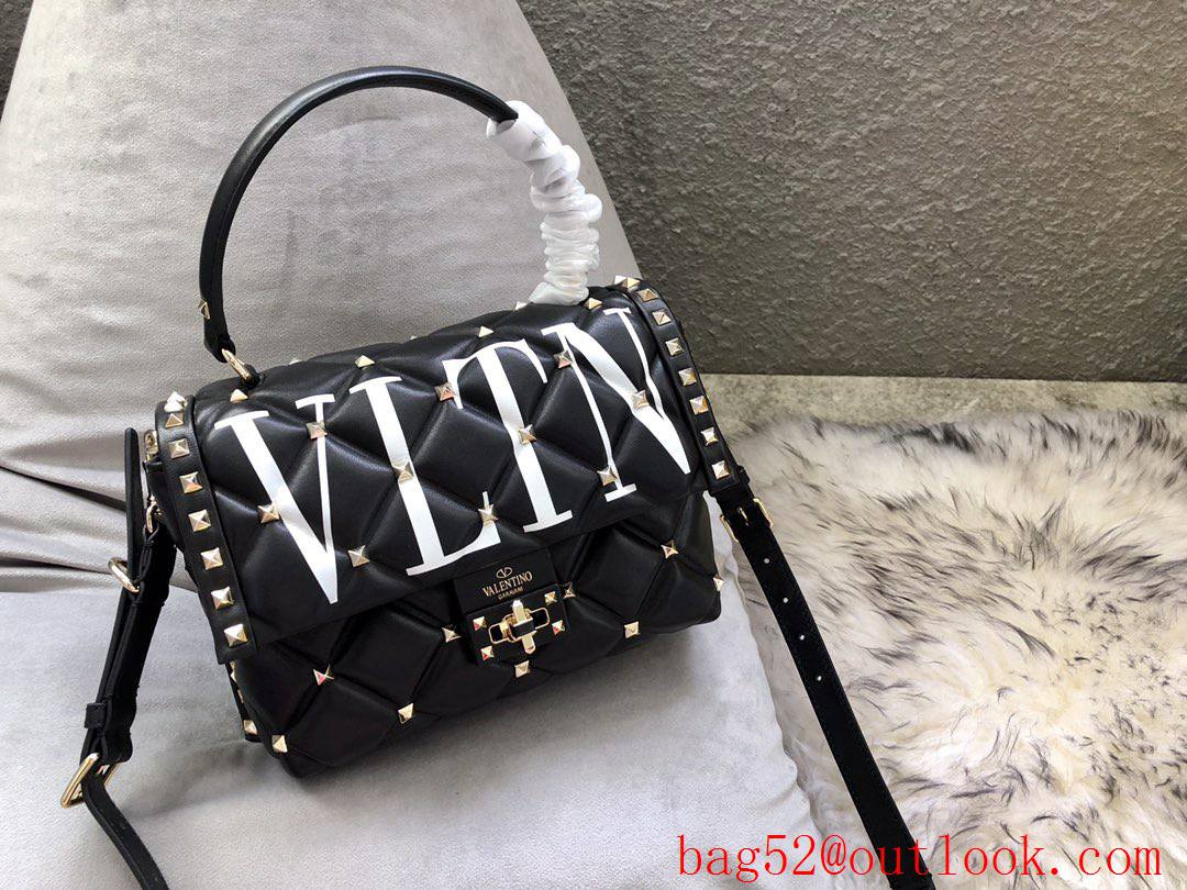 Valentino Rockstud Shoulder Bag Leather Roman Stud Handbag Black