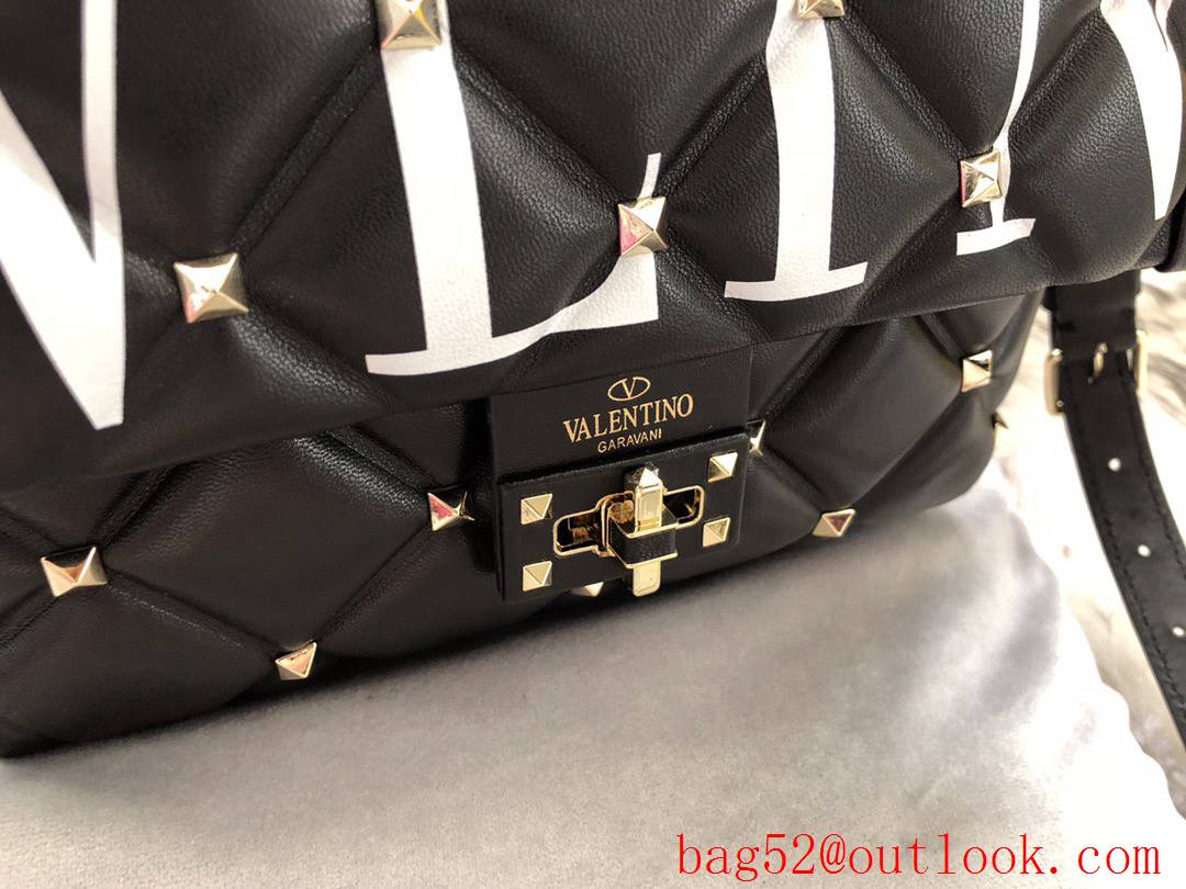 Valentino Rockstud Shoulder Bag Leather Roman Stud Handbag Black