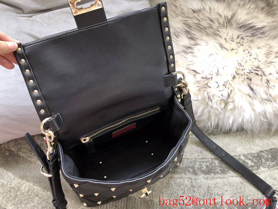 Valentino Rockstud Shoulder Bag Leather Roman Stud Handbag Black