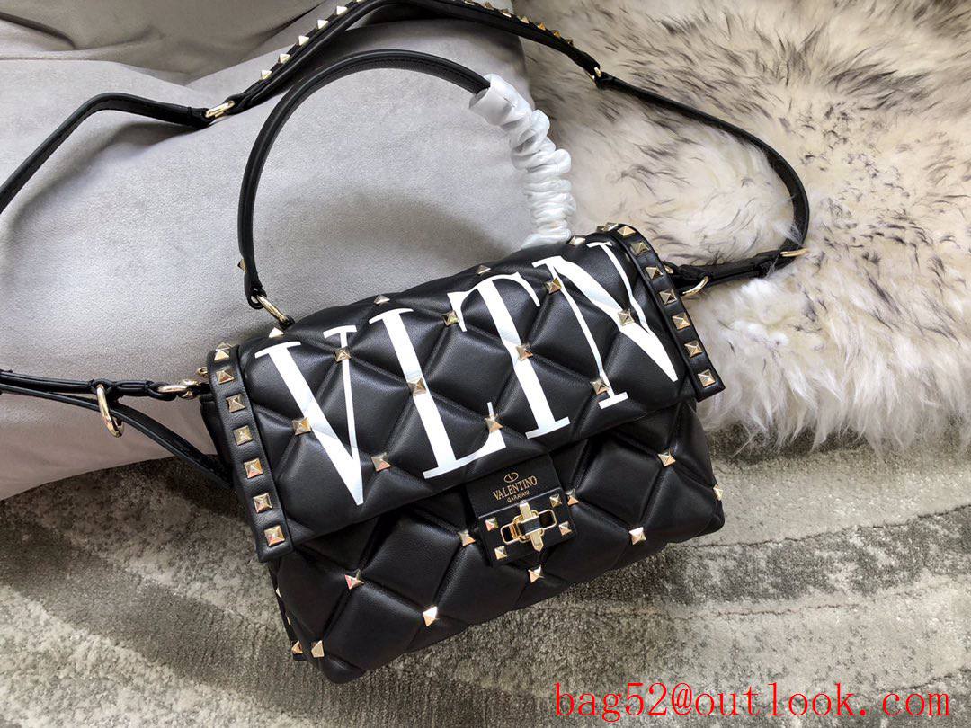 Valentino Rockstud Shoulder Bag Leather Roman Stud Handbag Black