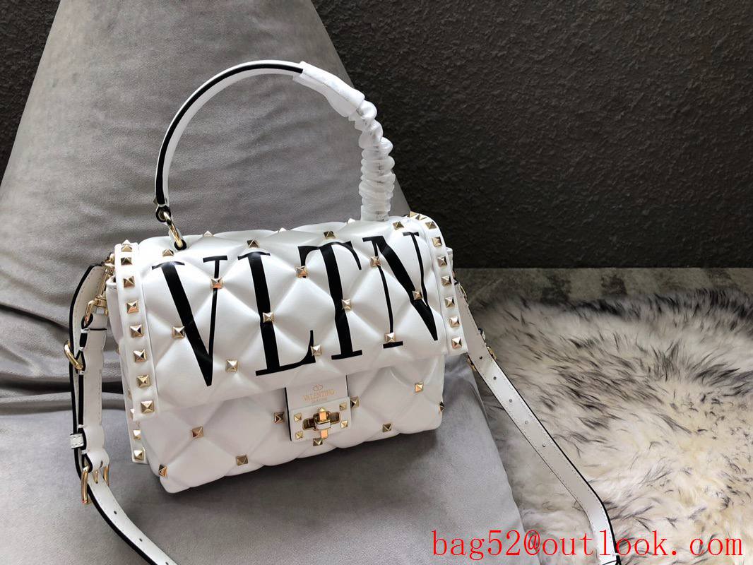 Valentino Rockstud Shoulder Bag Leather Roman Stud Handbag White