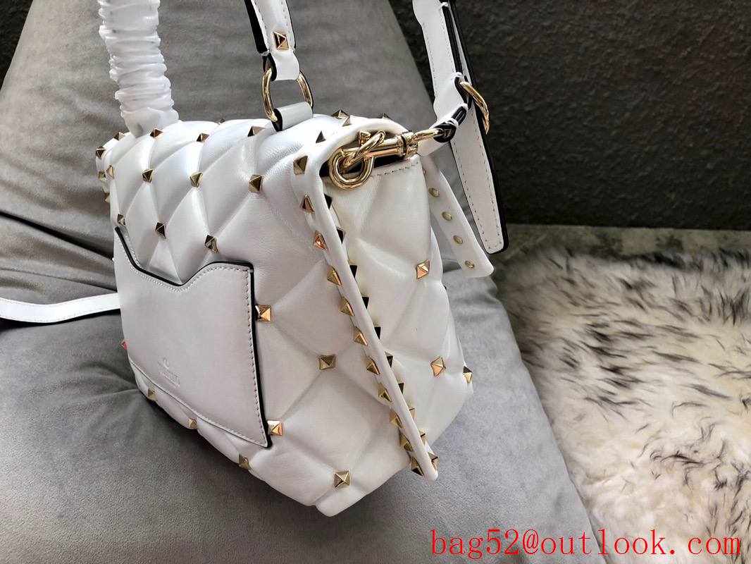 Valentino Rockstud Shoulder Bag Leather Roman Stud Handbag White