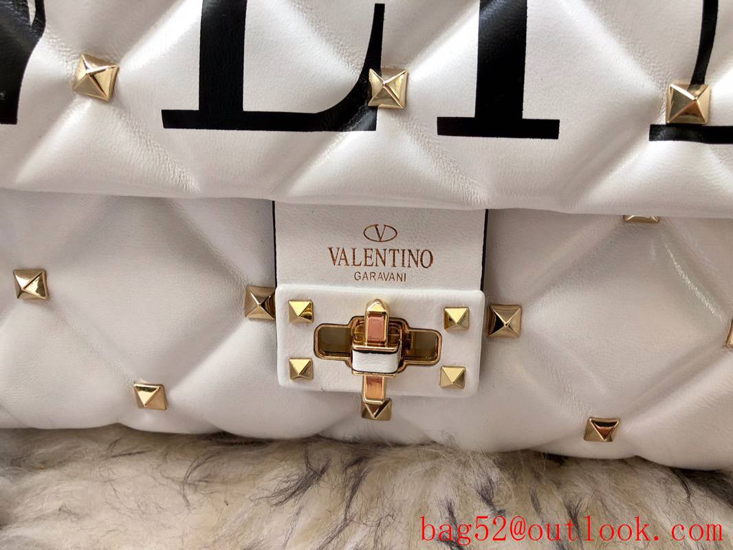 Valentino Rockstud Shoulder Bag Leather Roman Stud Handbag White