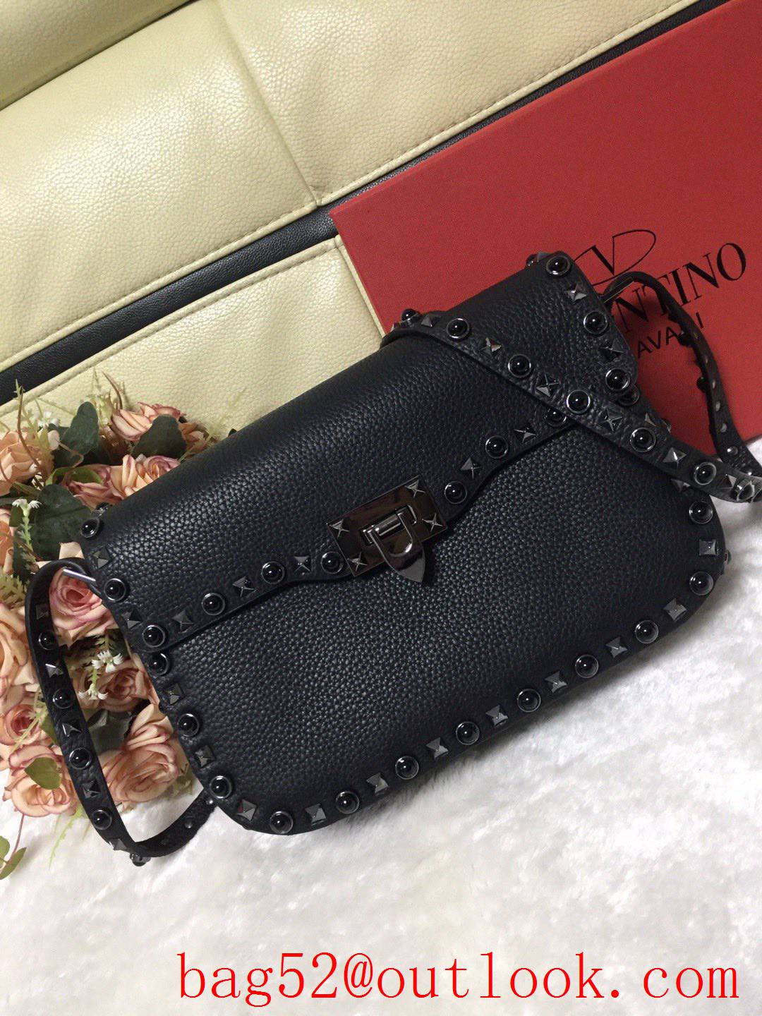Valentino Rockstud Large Grainy Calfskin Shoulder Bag Black