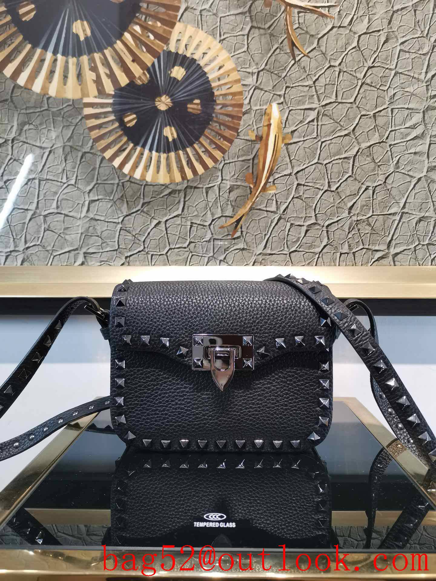 Valentino Rockstud Small Grainy Calfskin Shoulder Bag Black 0068A