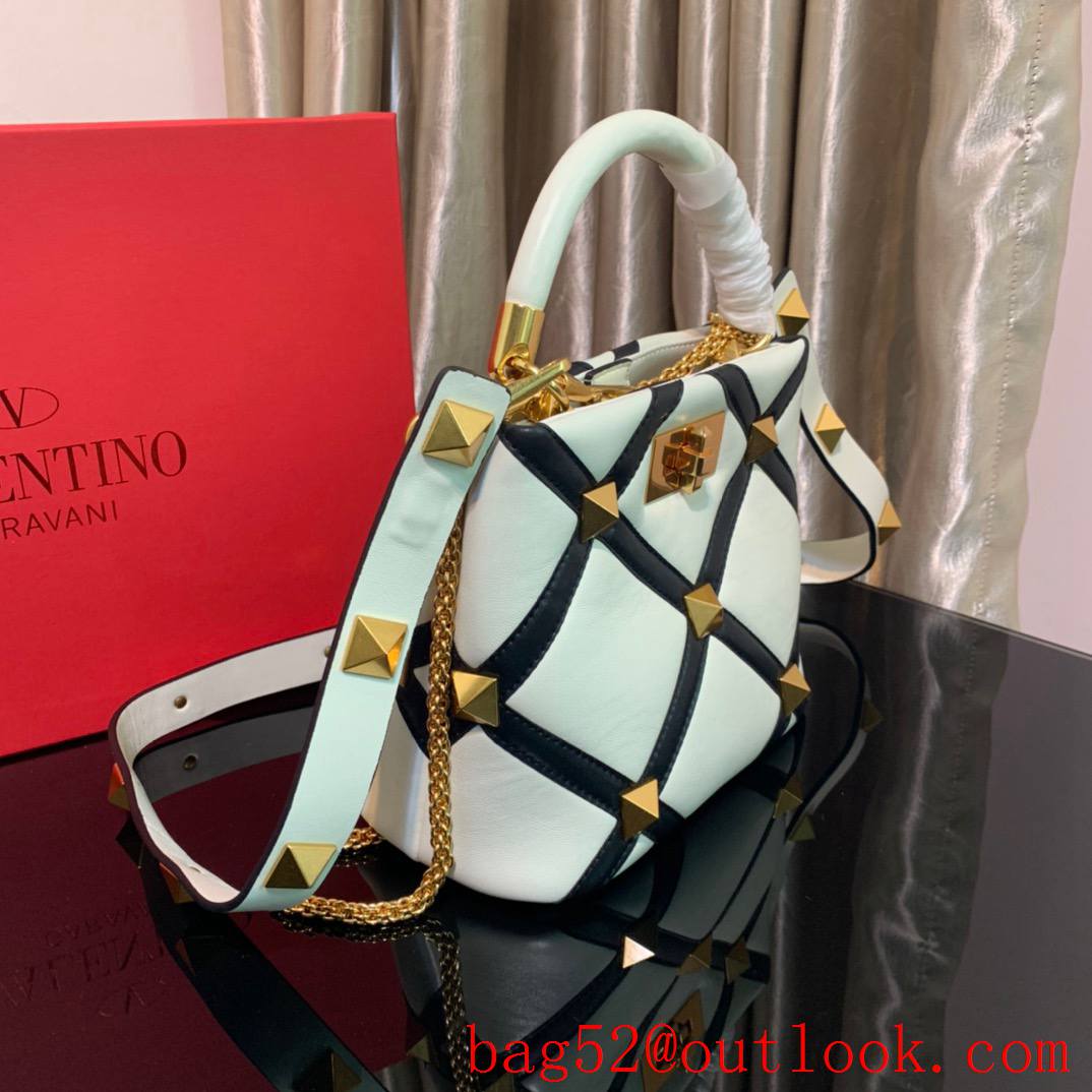 Valentino Small Roman Stud The Handle Bag Nappa Leather White&Black