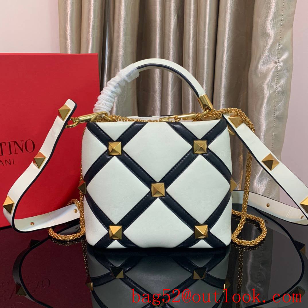 Valentino Small Roman Stud The Handle Bag Nappa Leather White&Black