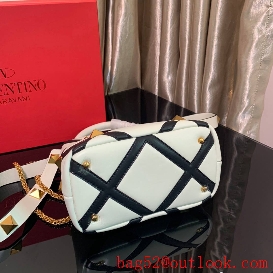 Valentino Small Roman Stud The Handle Bag Nappa Leather White&Black