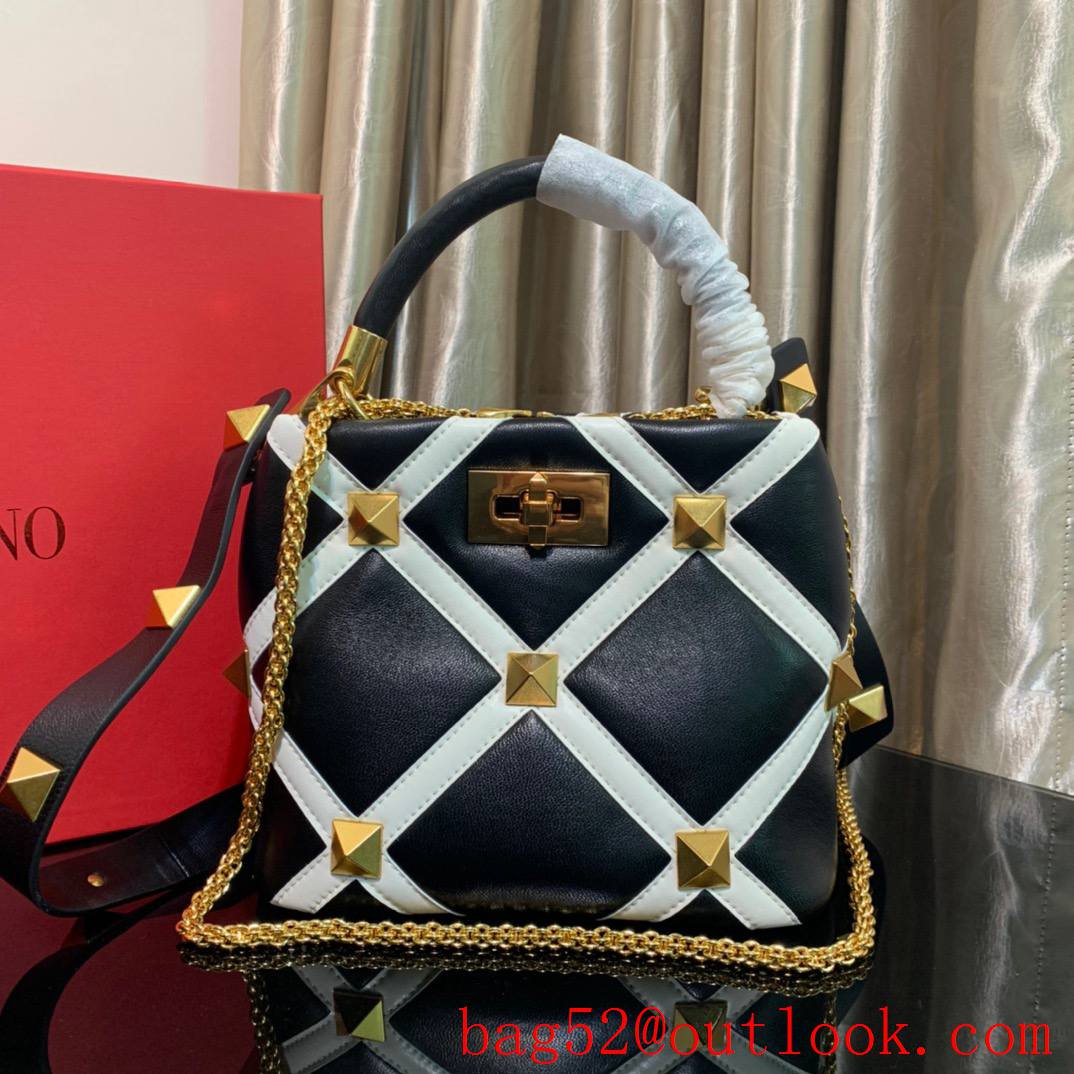 Valentino Small Roman Stud The Handle Bag Nappa Leather Black&White