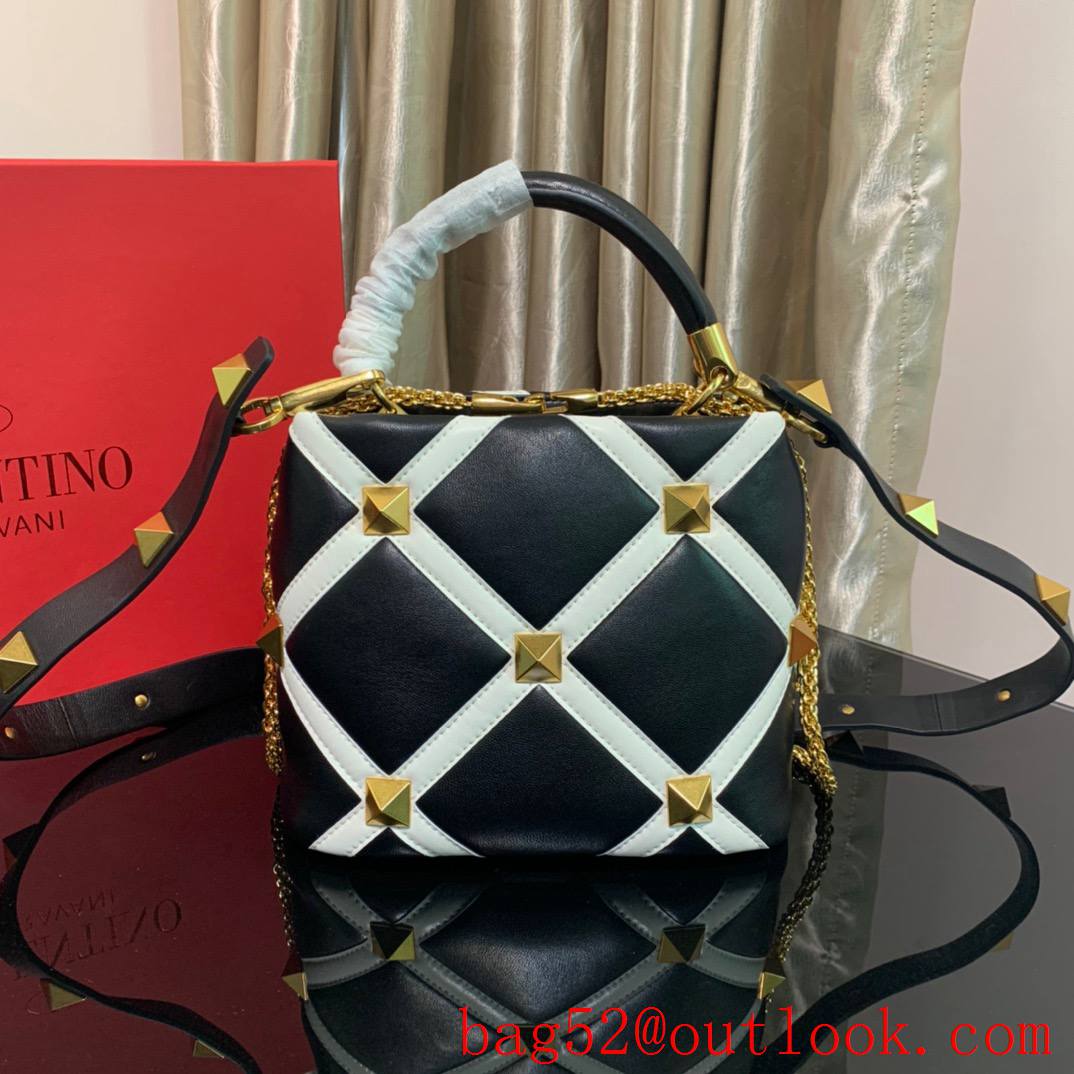 Valentino Small Roman Stud The Handle Bag Nappa Leather Black&White