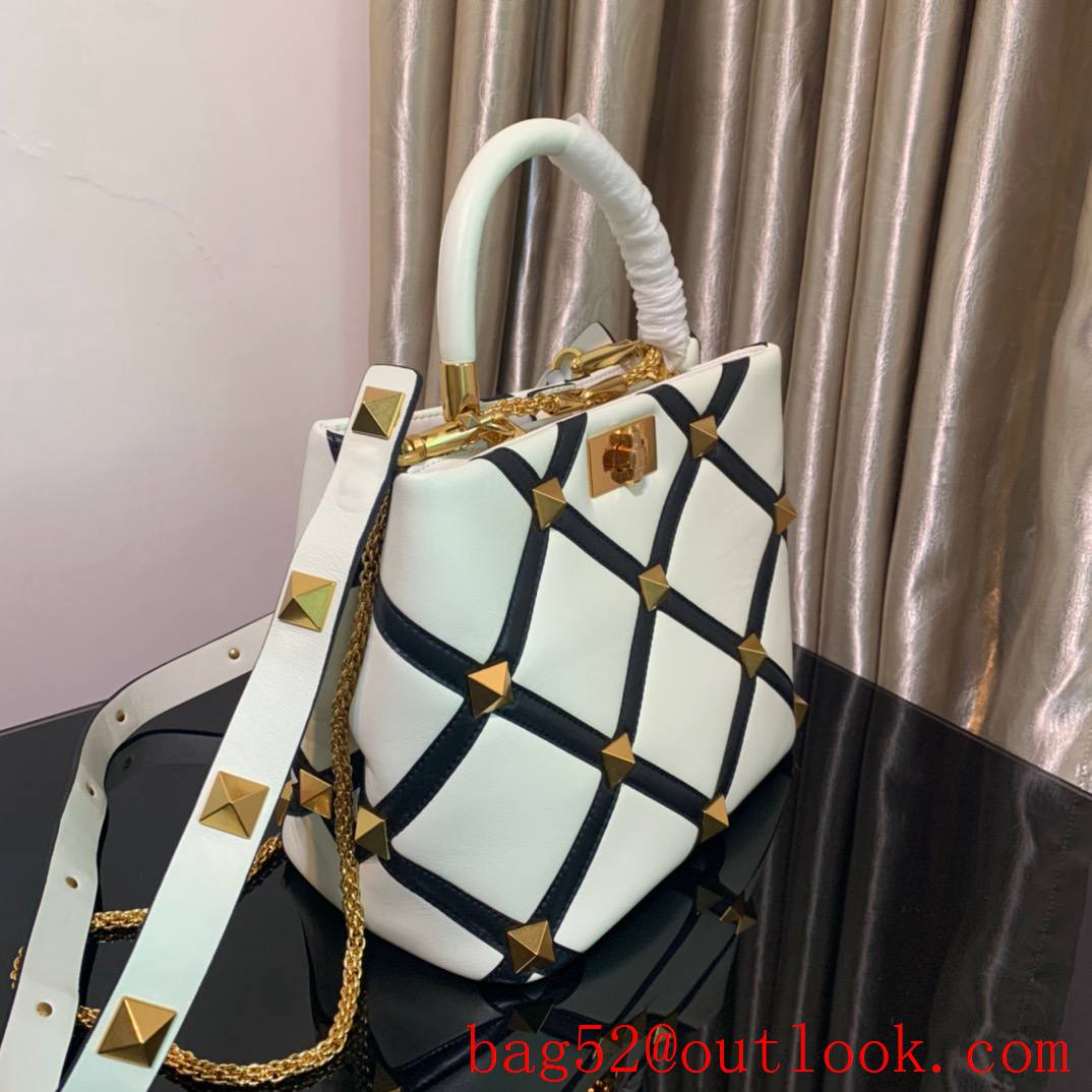 Valentino Large Roman Stud The Handle Bag Nappa Leather White&Black