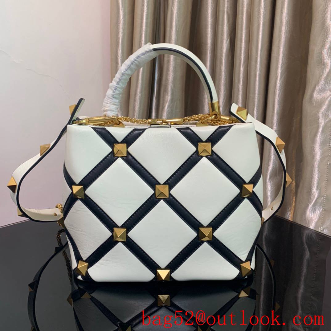 Valentino Large Roman Stud The Handle Bag Nappa Leather White&Black