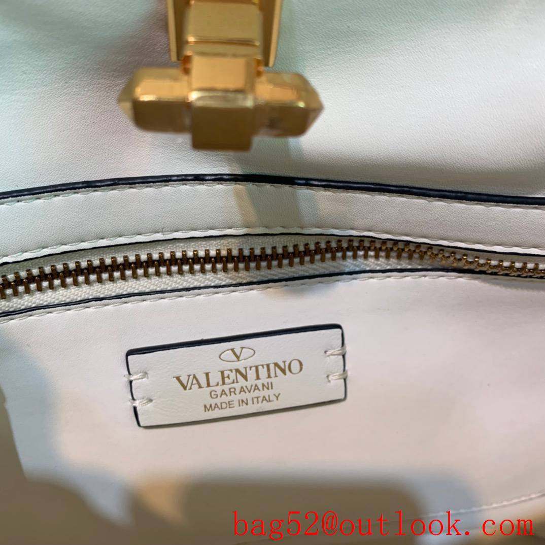 Valentino Large Roman Stud The Handle Bag Nappa Leather White&Black