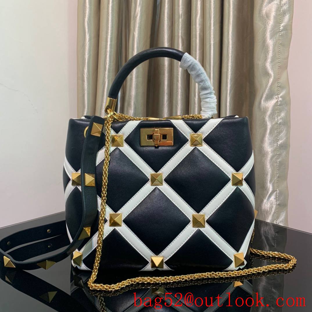 Valentino Large Roman Stud The Handle Bag Nappa Leather Black&white