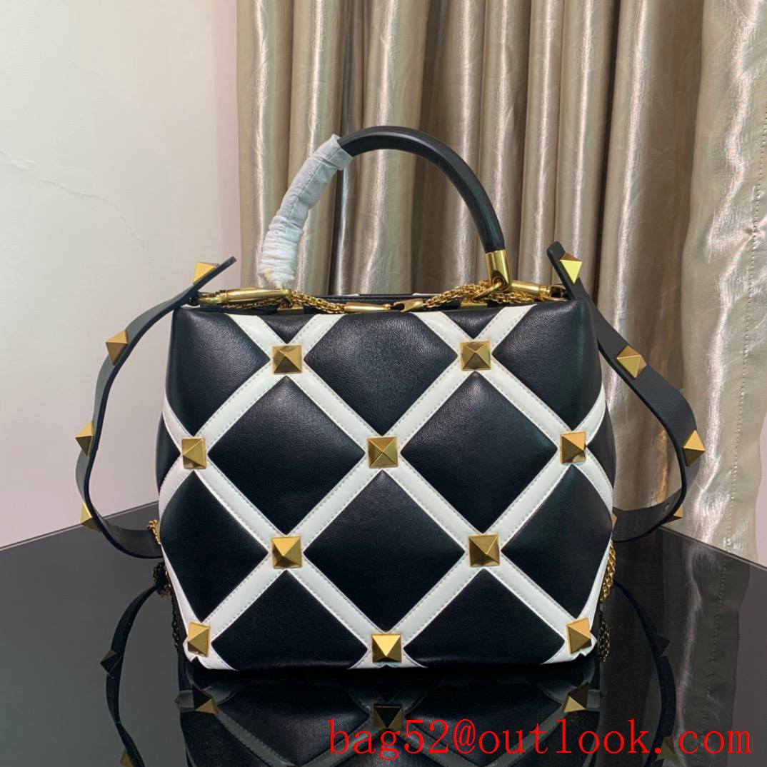 Valentino Large Roman Stud The Handle Bag Nappa Leather Black&white