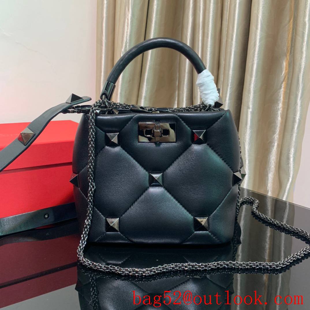 Valentino Small Roman Stud The Handle Bag in Nappa Leather Black