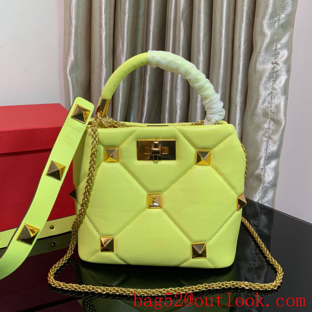 Valentino Small Roman Stud The Handle Bag in Nappa Leather Yellow