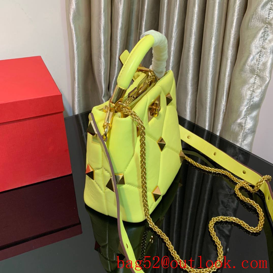 Valentino Small Roman Stud The Handle Bag in Nappa Leather Yellow