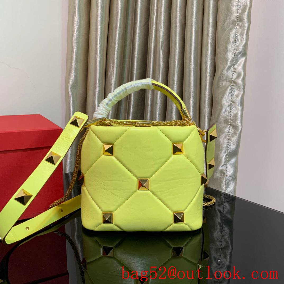 Valentino Small Roman Stud The Handle Bag in Nappa Leather Yellow