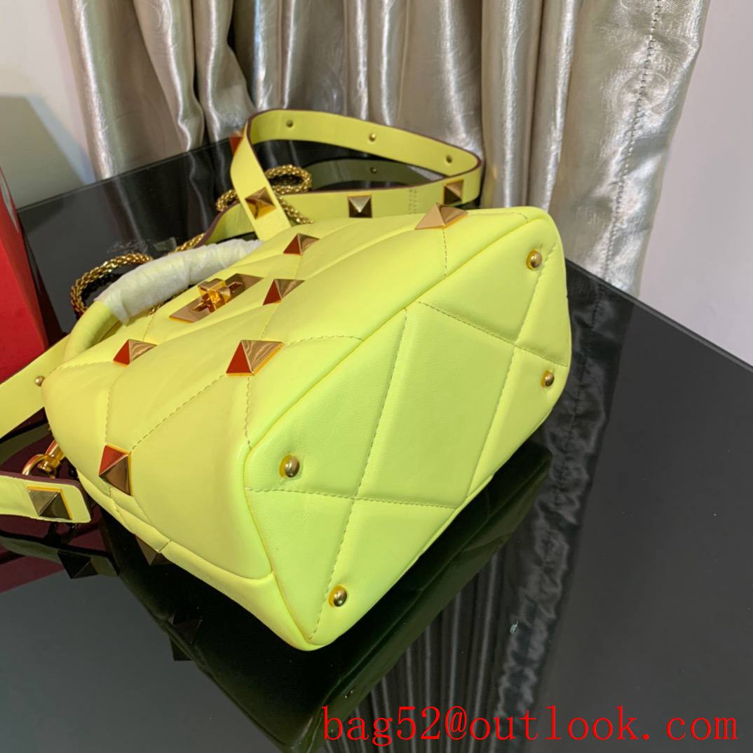 Valentino Small Roman Stud The Handle Bag in Nappa Leather Yellow