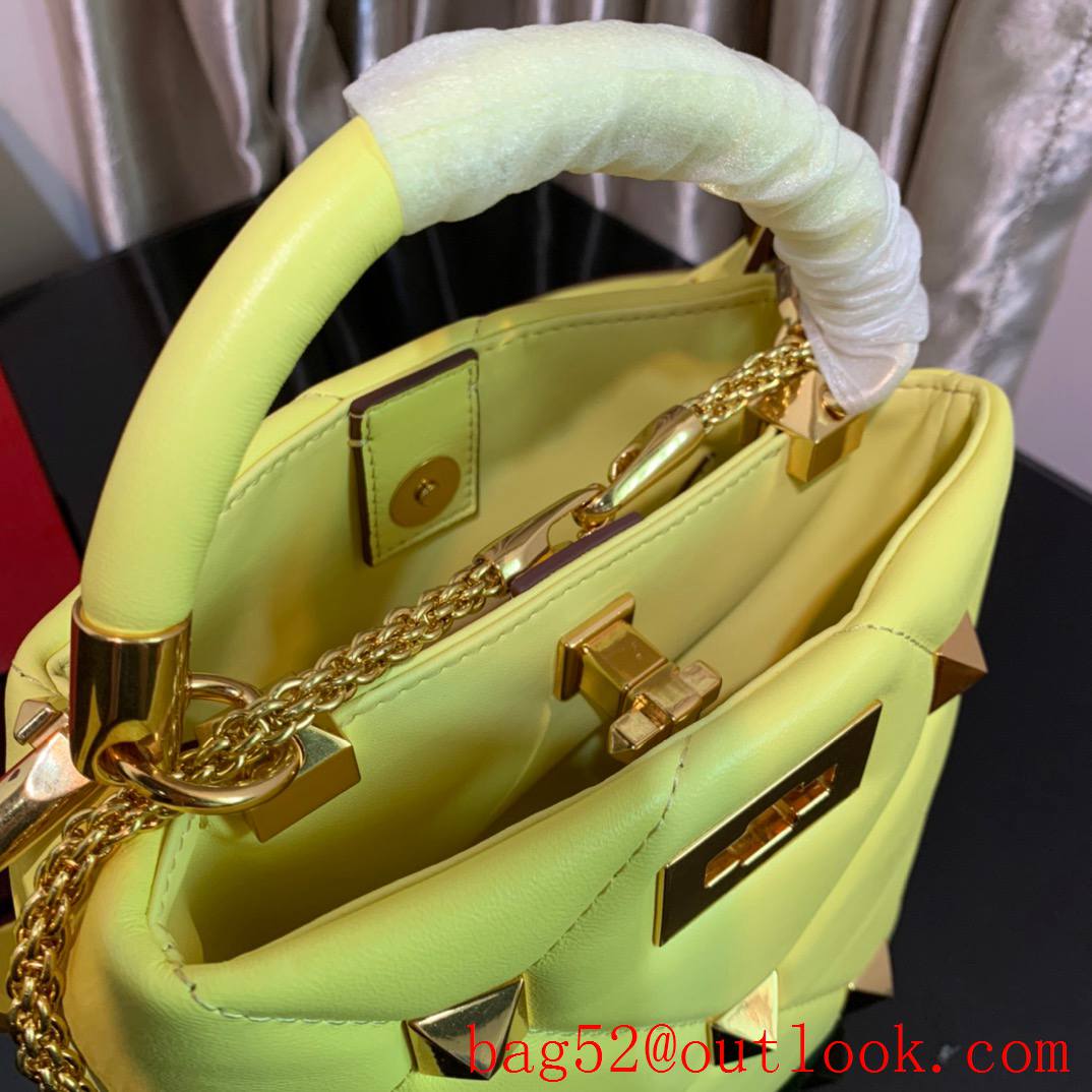 Valentino Small Roman Stud The Handle Bag in Nappa Leather Yellow