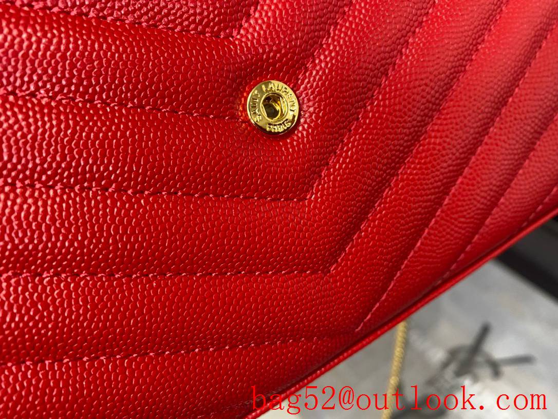 Saint Laurent YSL Monogram Grained Leather Chain Wallet Bag Handbag Red 377828