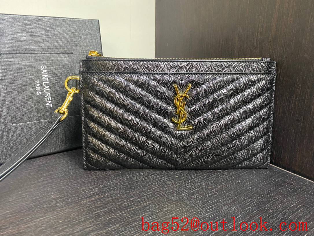 Saint Laurent YSL Leather Monogram Clutch Purse Bag Handbag with Gold Hardware 584719