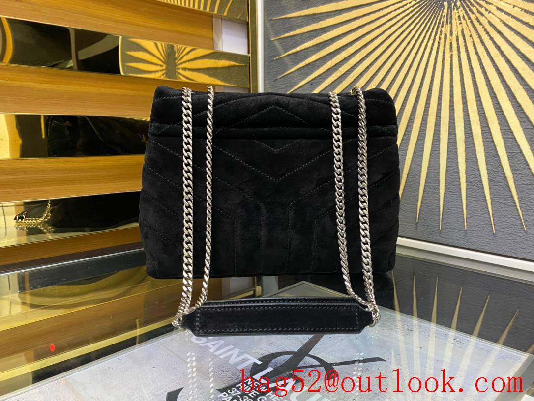 Saint Laurent YSL LouLou Small Bag in Suede Leather Black with Silver Hardware 494699