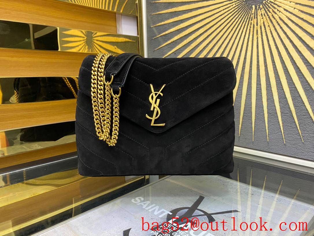 Saint Laurent YSL LouLou Small Bag in Suede Leather Black with Gold Hardware 494699