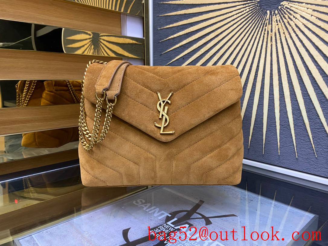 Saint Laurent YSL LouLou Small Bag in Suede Leather Tan with Gold Hardware 494699