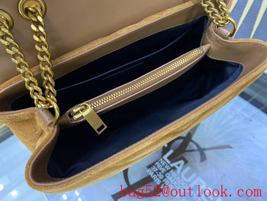 Saint Laurent YSL LouLou Small Bag in Suede Leather Tan with Gold Hardware 494699