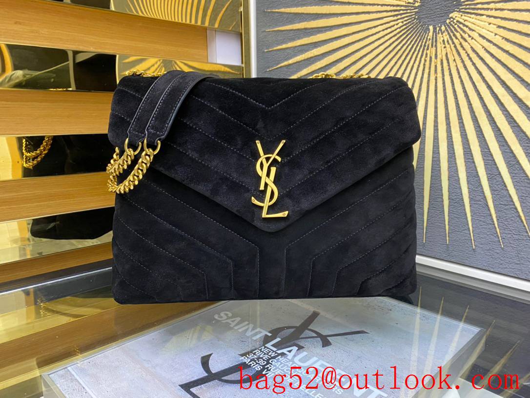 Saint Laurent YSL LouLou Large Bag in Suede Leather Black with Gold Hardware 459749