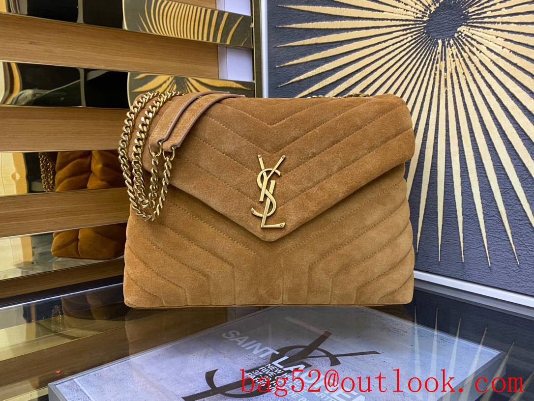 Saint Laurent YSL LouLou Large Bag in Suede Leather Tan with Gold Hardware 459749