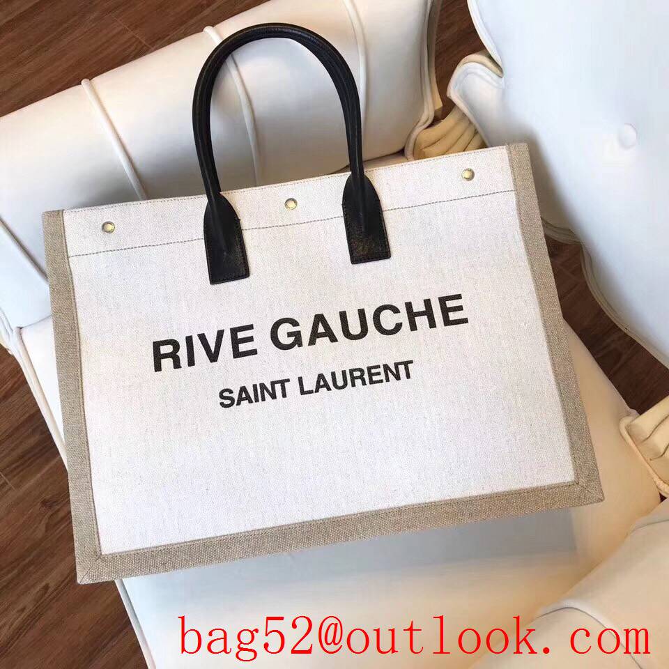 Saint Laurent YSL Rive Gauche Tote Bag Handbag in Cream Linen 499290