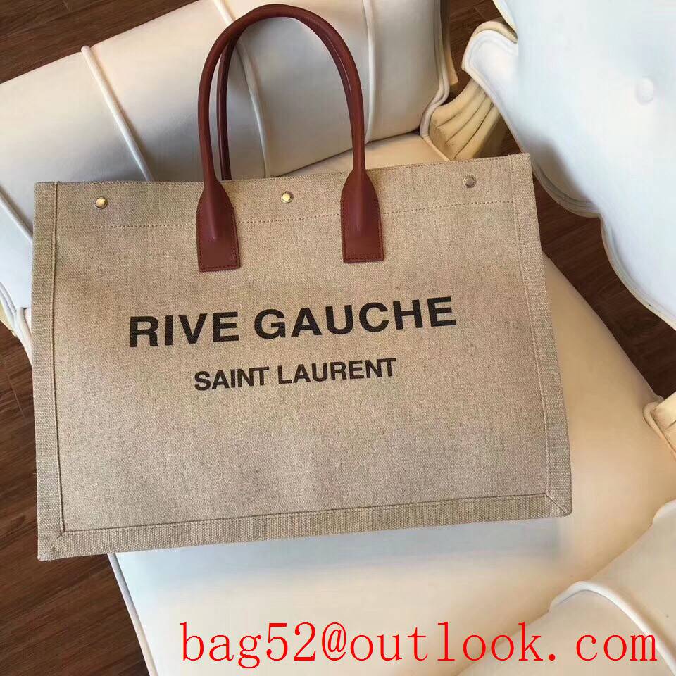 Saint Laurent YSL Rive Gauche Tote Bag Handbag in Nude Linen 499290