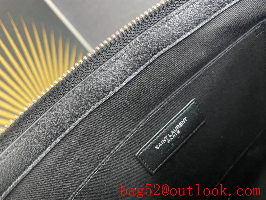Saint Laurent YSL Monogram Document Holder Clutch Purse Handbag Black Silver 440222