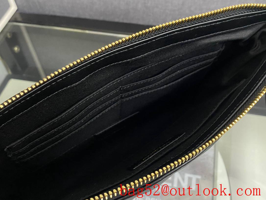 Saint Laurent YSL Monogram Tablet Pouch Clutch Purse Handbag Black Gold 559193