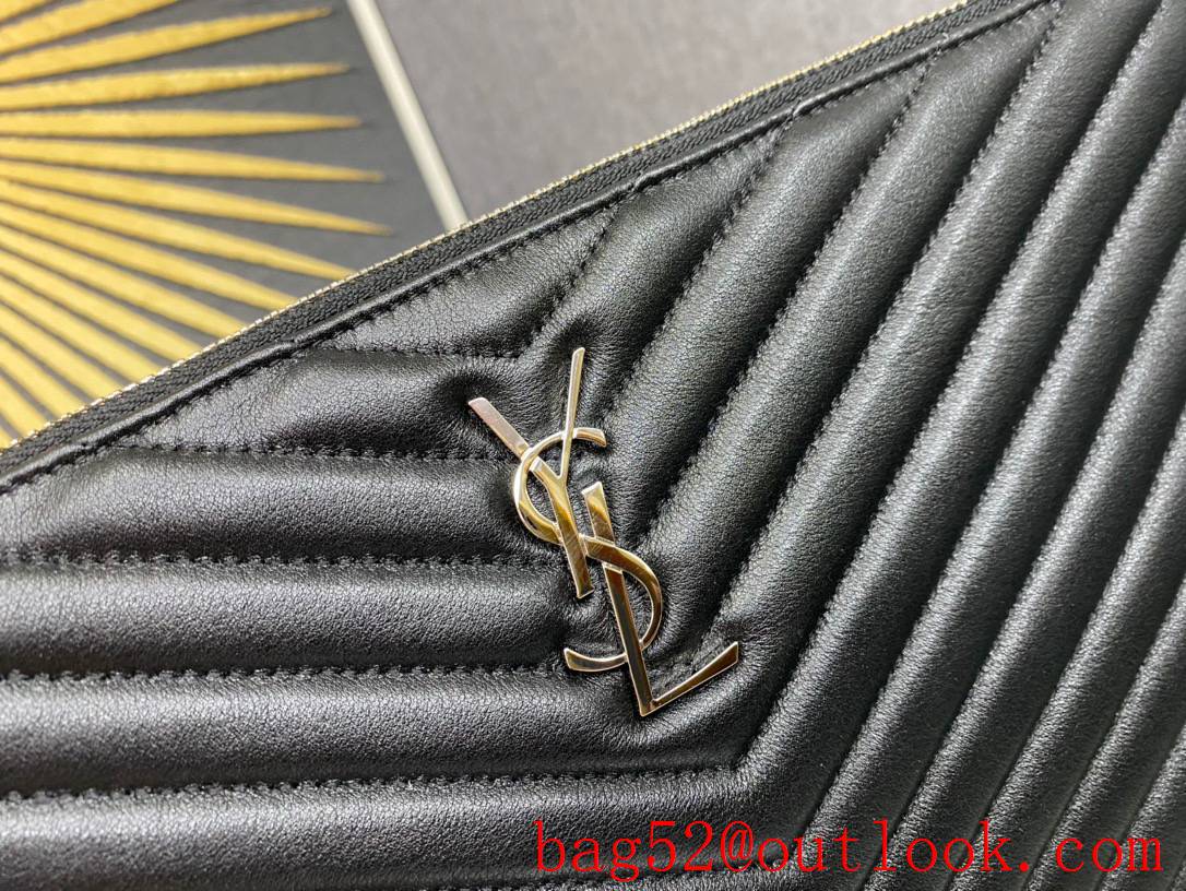Saint Laurent YSL Monogram Tablet Pouch Clutch Purse Handbag Black Silver 559193