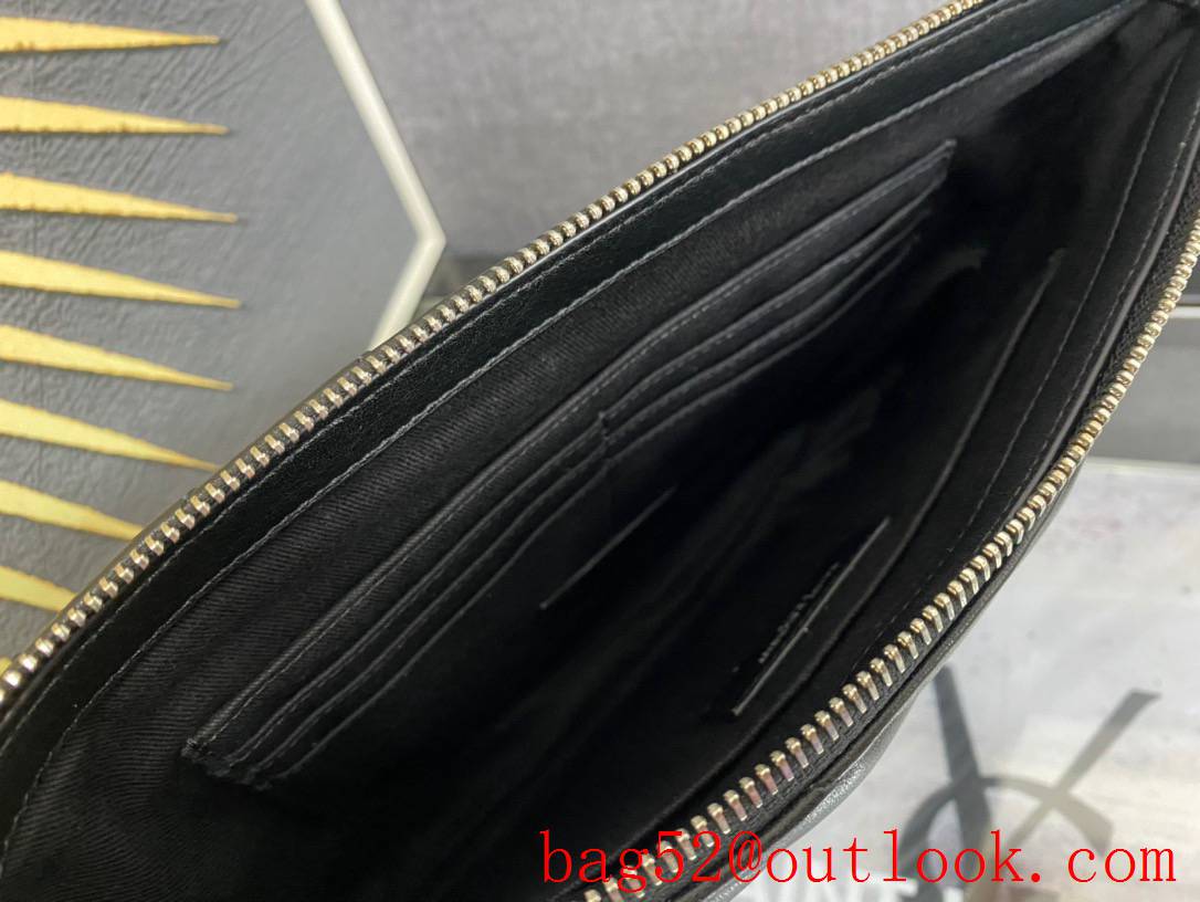 Saint Laurent YSL Monogram Tablet Pouch Clutch Purse Handbag Black Silver 559193