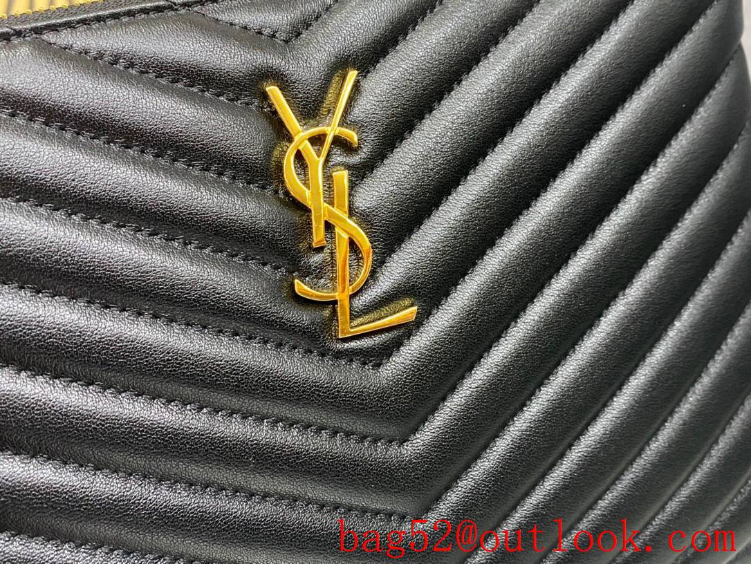 Saint Laurent YSL Monogram Calfskin A5 Pouch Clutch Purse Handbag Black Gold 379039