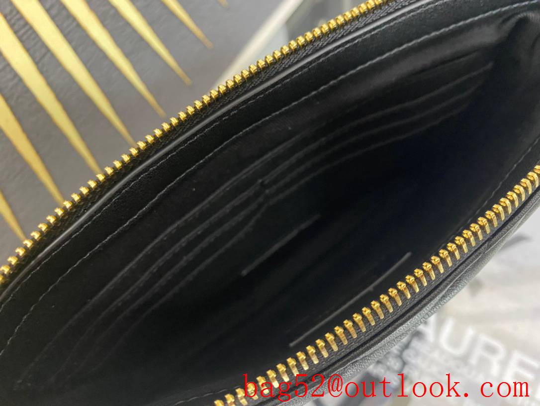 Saint Laurent YSL Monogram Calfskin A5 Pouch Clutch Purse Handbag Black Gold 379039